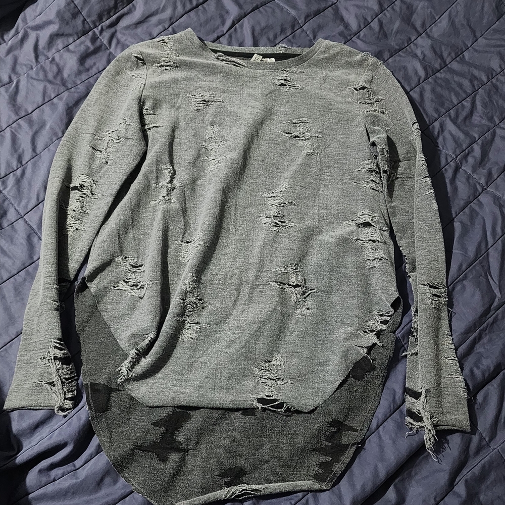 H&M Charcoal Distressed Top